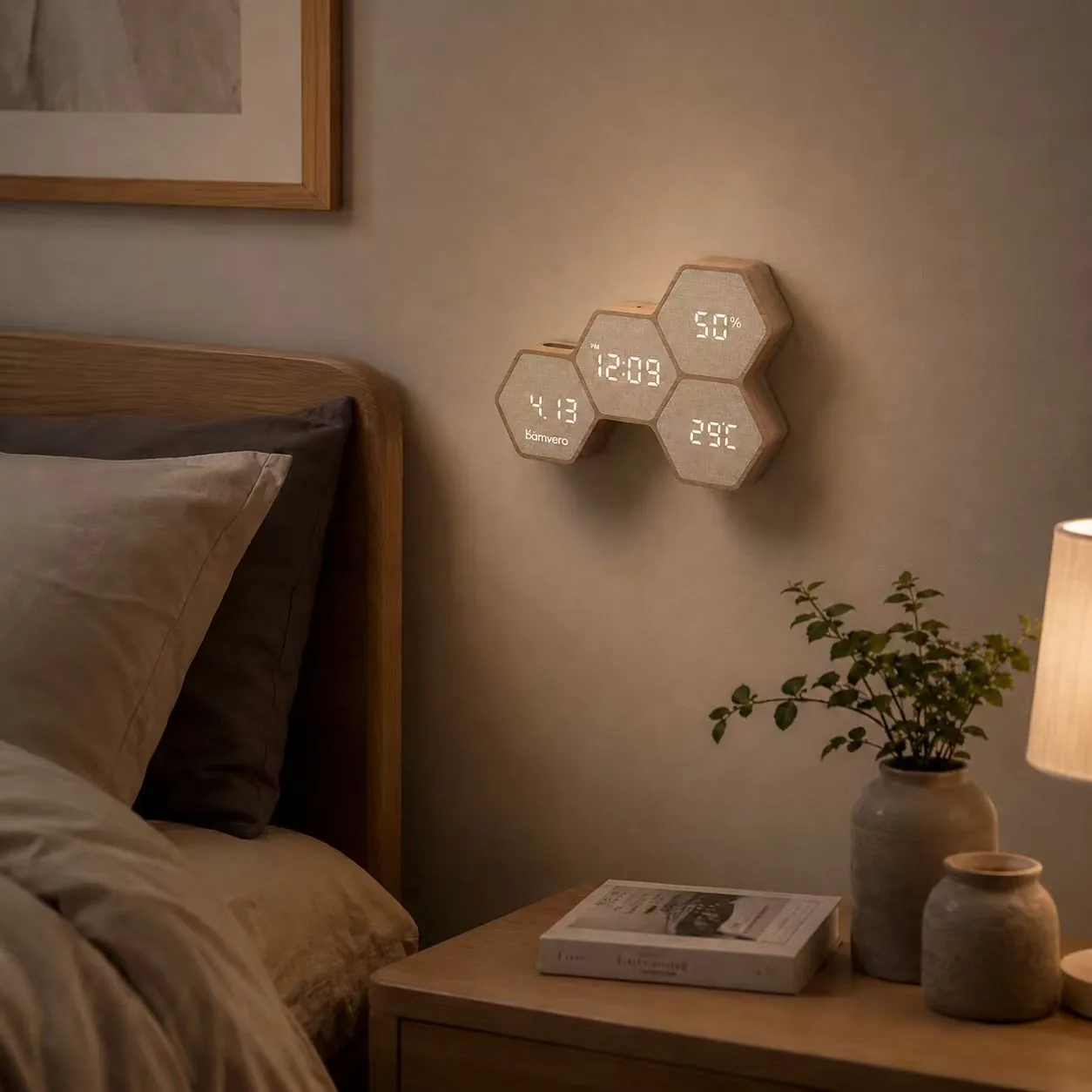 Bamboo geometric clock room scene