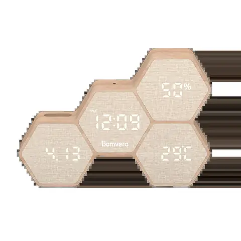 G268 geometric bamboo LED clock